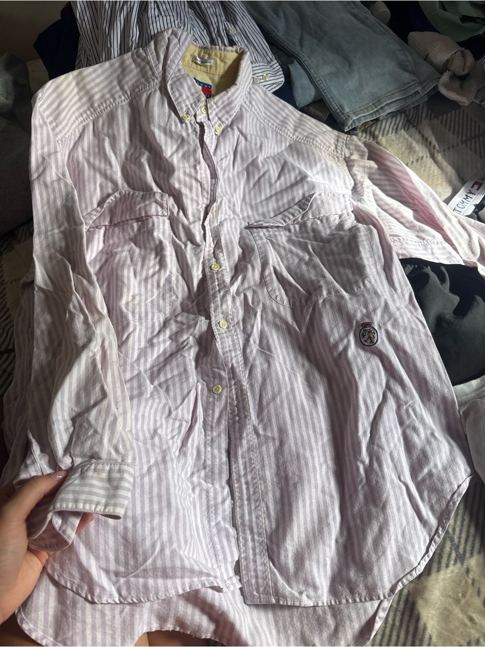 Tommy Hilfiger Light Pink & White Striped Button-Down Shirt